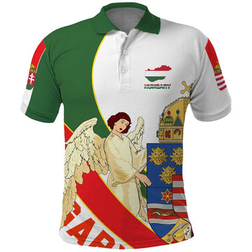 Hungary Polo Shirt with Knight and Angel Illustration Design and National Crest TS04