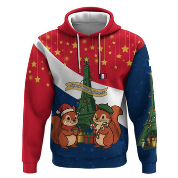 France Christmas Hoodie with Eiffel Tower Chipmunks Candy Canes and Starry Night Design TS04