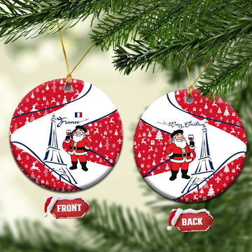 France Christmas Ceramic Ornament with Santa Wine Glass Eiffel Tower and Holiday Icons Design TS04