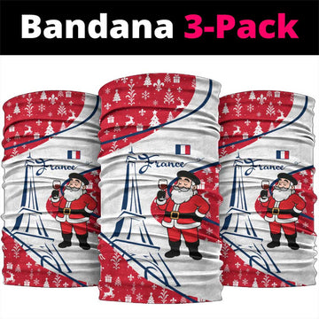 France Christmas Neck Gaiter with Santa Wine Glass Eiffel Tower and Holiday Icons Design TS04