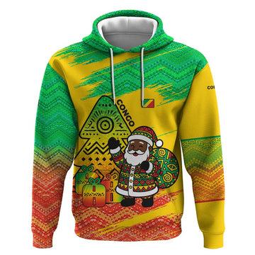 Congo Christmas Hoodie with African Santa Tribal Tree and Colorful Gift Design TS04