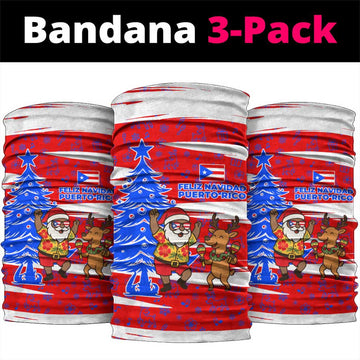 Puerto Rico Christmas Neck Gaiter with Dancing Santa Reindeer Blue Tree and Festive Flag Design TS04