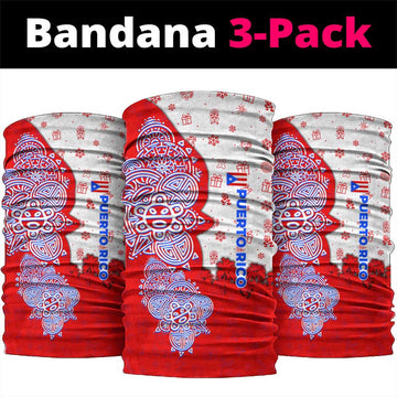 Puerto Rico Christmas Neck Gaiter with Taino Symbols Palm Tree Bongos and Holiday Pattern Design TS04