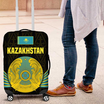 Kazakhstan National Emblem Luggage Cover with Black Tribal Pattern and Sun Eagle Motif TS04