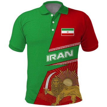 Iran National Heritage Polo Shirt with Lion and Sun Emblem and Royal Coat of Arms TS04