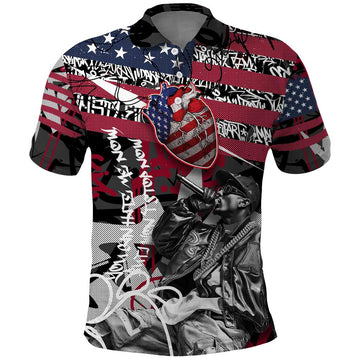Hip Hop Graffiti Polo Shirt with Rapper Portrait and American Flag Street Art TS04