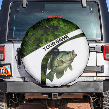 Crappie Fishing Green Camo Spare Tire Cover with Leaf Camouflage and Custom Name Design TS04