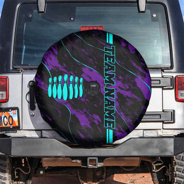 Strike Bowling Graphic Spare Tire Cover with Purple Black Marble Texture and Custom Team Name TS04