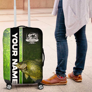 Crappie Fish Green Underwater Graphic Luggage Cover with Custom Name and Fishing Logo Design TS04