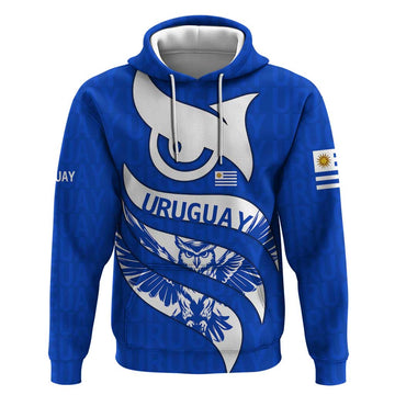 Uruguay Hoodie with Owl Illustration Blue White Abstract Motion Design TS04