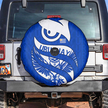 Uruguay Spare Tire Cover with Owl Illustration Blue White Abstract Motion Design TS04