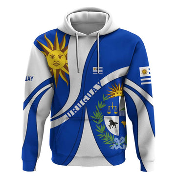 Uruguay Hoodie with National Emblem and Sun Symbol Blue White Wave TS04