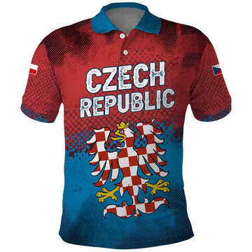 Czech Republic Polo Shirt with Blue Red Gradient Design and National Coat of Arms TS04