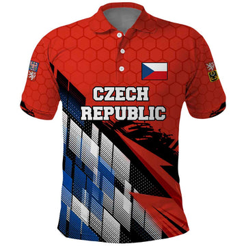 Czech Republic Polo Shirt with Red Black Blue Brushstroke Design and National Lion TS04