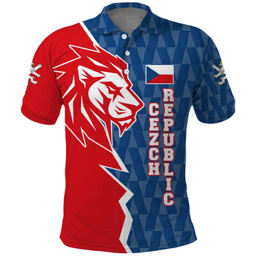 Czech Republic Polo Shirt with Red Blue Modern Lion Design and Geometric Flag TS04