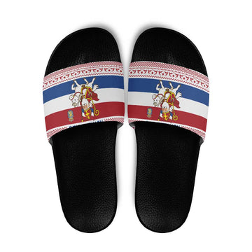 Netherlands Christmas Slide Sandals with Sinterklaas Horse Dutch Flag and Festive Knit Pattern TS04