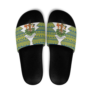 Ecuador Christmas Slide Sandals with Ceibo Tree Llama Toucan and Traditional Yellow Blue Pattern Design TS04