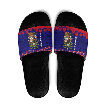 Belize Christmas Slide Sandals with Santa Toucan Palm Tree and Tribal Holiday Pattern TS04