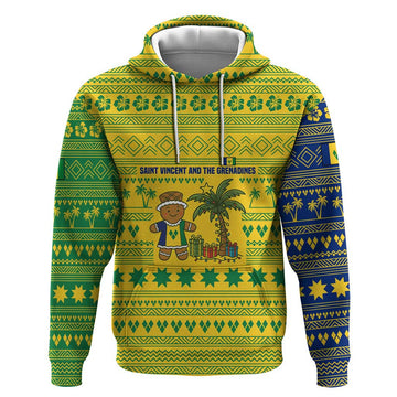 Saint Vincent and the Grenadines Christmas Hoodie with Gingerbread Boy Palm Tree and Traditional Pattern TS04