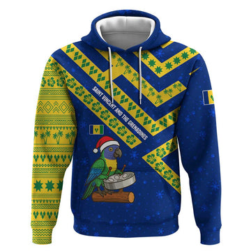 Saint Vincent and the Grenadines Christmas Hoodie with Parrot Playing Steelpan and Tropical Pattern Design TS04