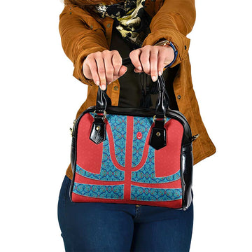Blue Turkish Traditional Pattern and Red Shoulder Handbag with National Flag Emblem TS04