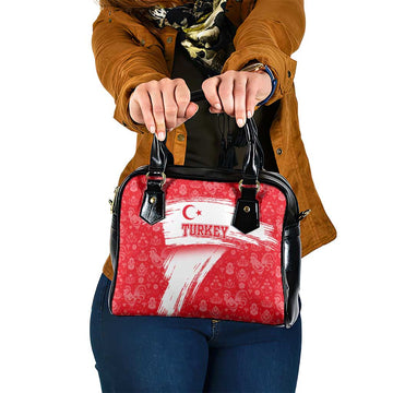 Turkey National Flag and Pattern Design Shoulder Handbag with Red Brush Stroke Effect TS04