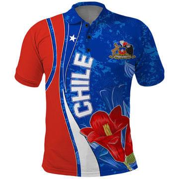 Custom Chile Polo Shirt Copihue With Flag TS06
