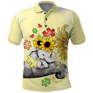 Autism Acceptance Month Elephant With Sunflower Polo Shirt TS07