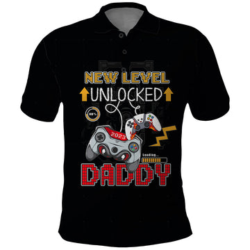 Fathers Day Polo Shirt Gamer Dad Level Up TS07