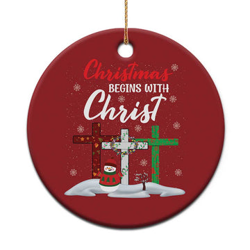 Christmas Begins With Christ Christmas Ornament Snowman Christian Cross TS09