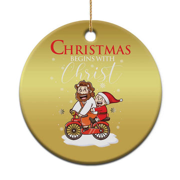 Christmas Begins With Christ Christmas Ornament Jesus Santa Riding Bicycle TS09