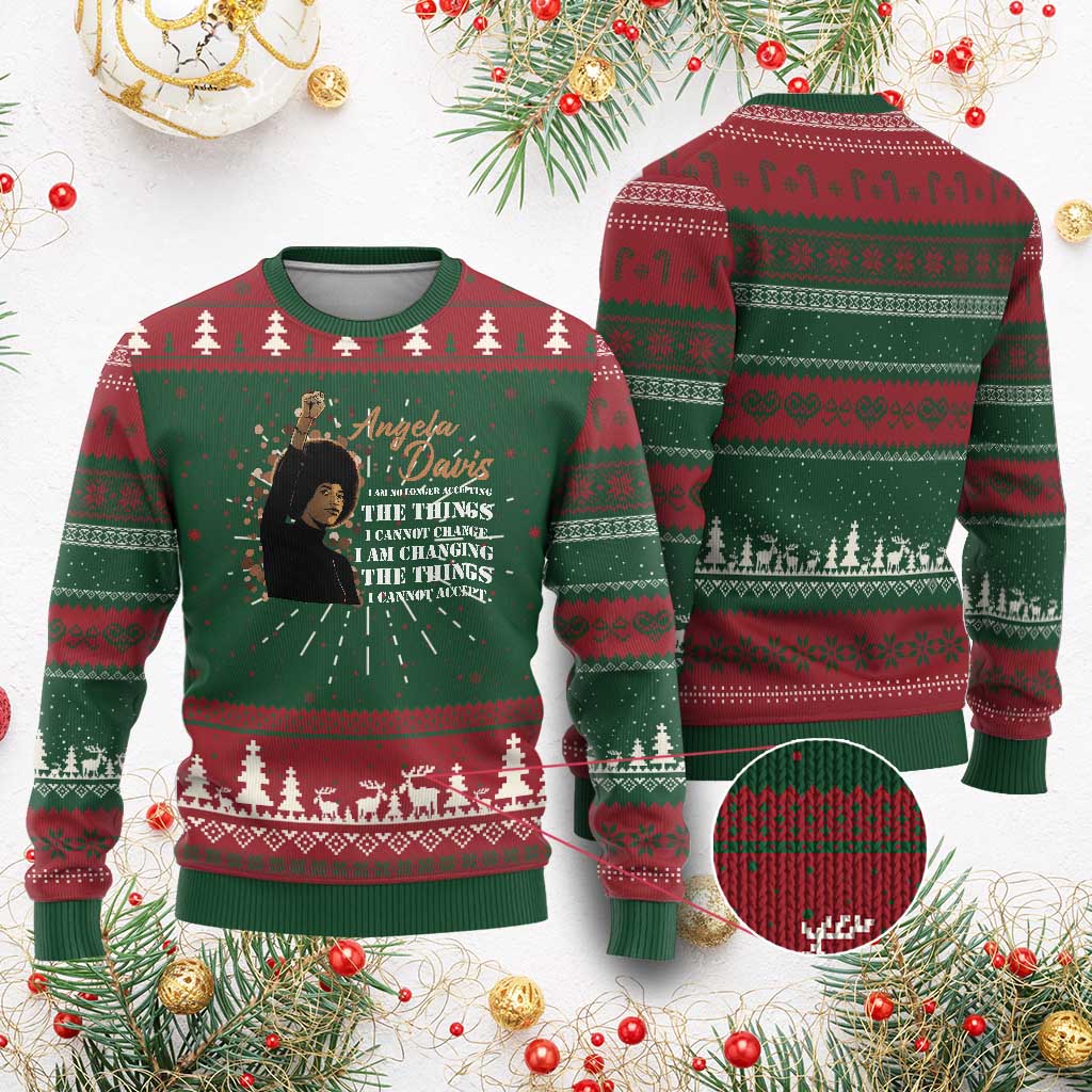 Angela Davis Ugly Christmas Sweater I Am Changing The Things I Cannot Accept Black Panther Party TS09