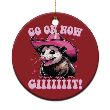 Cowboy Opossum Go On Now Git Christmas Ornament Funny Possum Pink Cowgirl Hat Western Wild West TS10