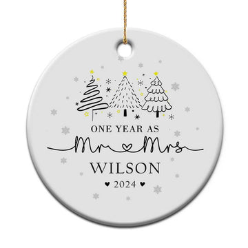 Personalized First Wedding Anniversary Christmas Ornament Custom Name One Year As Mr & Mrs TS10