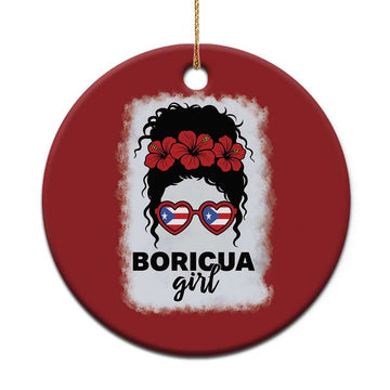 Boricua Girl Christmas Ornament Messy Bun Puerto Rican Flag Hibiscus Flower TS10