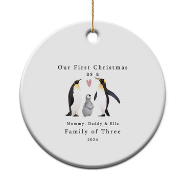 Personalized New Parents Gift Christmas Ornament 2024 Custom Name Our First Christmas As A Family of Three Gifts for Couples Mom Dad TS10