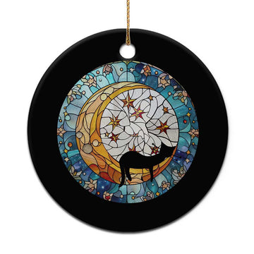 Cat Memorial Christmas Ornament Sleeping Black Cat on Moon Pet Sympathy Gift Stained Glass TS10