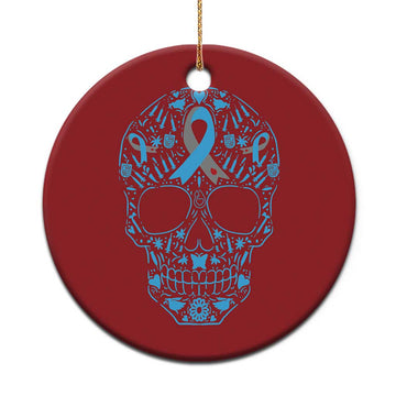 Diabetes Awareness Skull Christmas Ornament Blue Ribbon T1D Support Sugar Skull TS10