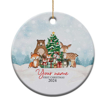 Personalized First Xmas 2024 Christmas Ornament Custom Name Cute Animals Winter TS11