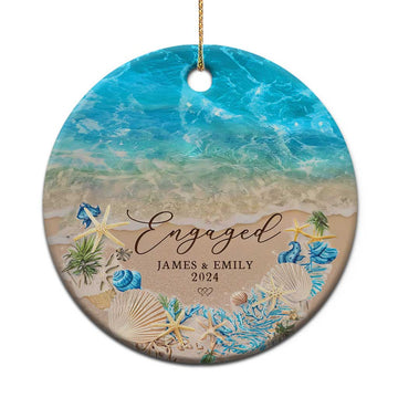 Personalized Engaged 2024 Christmas Ornament Custom Name Mr & Mrs Engagement Beach TS11