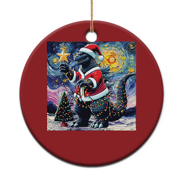 Funny Xmas Santa Godzilla Japanese Monster Starry Night Christmas Ornament TS11