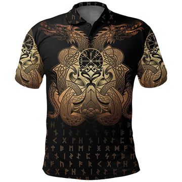 Viking Polo Shirt Vegvisir Mjolnir and Dragon Norse Tattoo RLT12