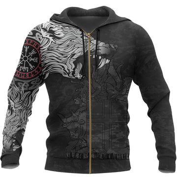 Viking Iceland Hoodie Fenrir Wolf and Vegvisir (Zip) RLT12