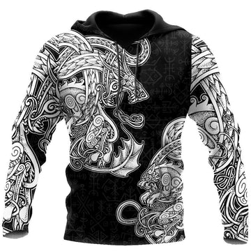 Viking Pullover Hoodie - White Jormungandr and Fenrir Vikings 3D RLT12