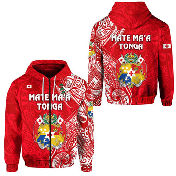 Tonga Zip Hoodie Coat Of Arms Simple Vibes Bright Red LT8