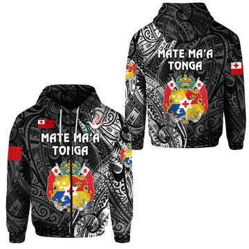 Tonga Zip Hoodie Coat Of Arms Simple Vibes Black LT8