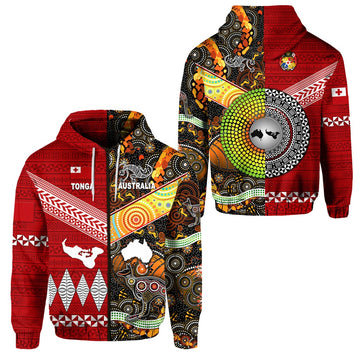 Tonga Ngatu and Australia Aboriginal Zip Hoodie Together LT8