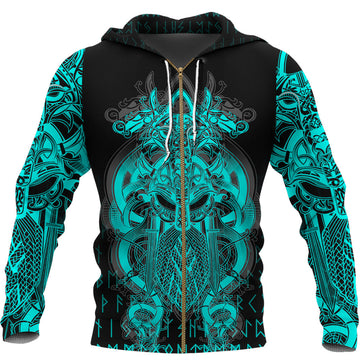 Viking Tyr Tattoo Cyan Zip Hoodie RLT12