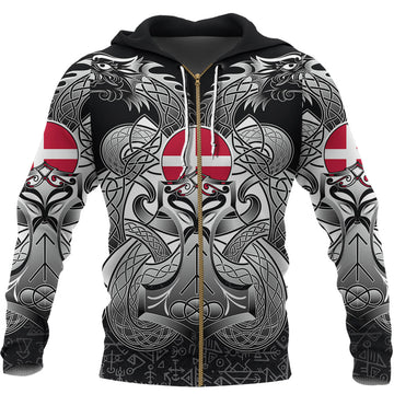 Viking Zip Hoodie - Denmark Mjolnir and Double Dragon RLT12