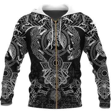 Viking Zip Hoodie - Fenrir and Skoll and Hati RLT12